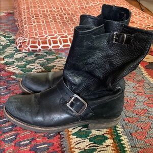 Vintage Frye Black Leather Boots with Buckle Straps